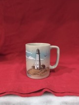 Lighthouse Coffee Mug Raised Image  Sailboat Seagulls Ceramic Stonewear ... - £10.11 GBP