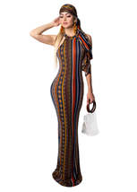 sexy Stripes Bohemian Print Dress (including headscarf) - £29.77 GBP