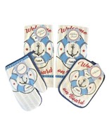 Dish Towels Oven Mitt Pot Holder Anchor Welcome On Board Set of 4 Beach ... - £17.96 GBP