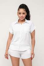 White Button Down Pocket Loose Fit Top And Shorts Set - $36.50