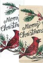 2 Different Cotton Kitchen Towels (16.5&quot;x26&quot;) Merry Christmas Cardinal Bird, Sns - £11.73 GBP