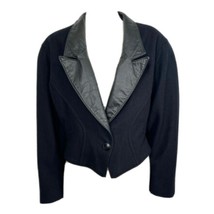 Vintage 80s Black Wool Short Coat Leather Trim Jacket size M Jonathan St... - $58.49