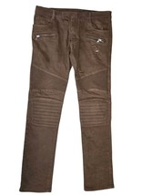 BALMAIN Paris Brown Distressed Denim Moto Biker Jeans, Sz 36x31 US MADE ... - $196.00