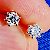 Earth mined Diamond Earrings Deco Design Solitaire Studs Solid 14k White... - $2,465.25