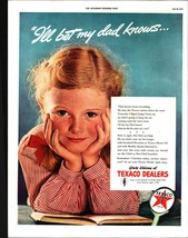 1942 Texaco Dealer Little Girl  I'll Bet My Dad Knows Vintage WWII Era Print Ad - $24.11