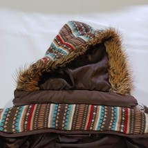 Rue 21 Women's Brown Multicolor Geometric Removable Hoodie Snap Button Jacket M image 3