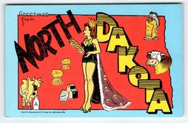 Greetings From North Dakota Miss America Postcard Map Crown Robe Linen Kropp - £63.62 GBP