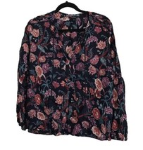LUCKY BRAND Womens Blouse Blue Maroon Tassel Tie Front Floral Tunic Boho Sz L - £9.18 GBP