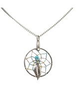 Dream Catcher Necklace Pendant Silver Sacred Feather Turqouise Bead Nati... - £13.33 GBP