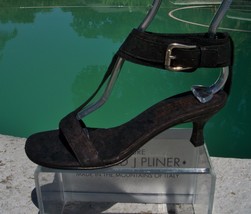 Donald Pliner Black Cork Leather Shoe New Wide Ankle Strap Sz 6 Sandal $325 NIB - £115.56 GBP