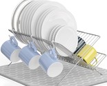 Collapsible Alloy Steel Dish Drying Rack W/Dish Mat For Storage, Chrome - £29.80 GBP