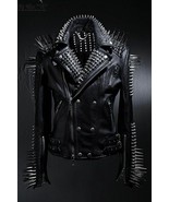 Men Steam Punk Style Black Long Spikes Studded Genuine Leather Jacket St... - $484.03 CAD