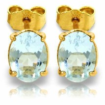1.8 Carat 14K Solid Yellow Gold Stud Earrings Natural Aquamarine Gemstone - £171.13 GBP