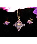 PURPLE TEARS &amp; RHINESTONES Vintage Necklace Matching Pierced Earrings Go... - $38.62 CAD