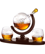  Liquor  Globe Set 2 Etched Whiskey Glasses Scotch Bourbon Vodka Gifts f... - £61.06 GBP