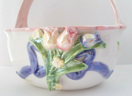 Vintage Bella Casa Ganz Porcelain Planter Oval Basket Tulips - £15.81 GBP