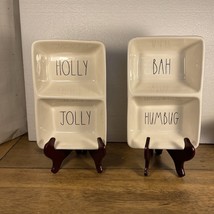 Rae Dunn Divided Dishes “ Holly/Jolly And “Bah/Humbug” Christmas 8”x5” - £15.05 GBP