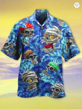 NEW! Men Trendy Skull Pattern Wild Print Dress Shirt Hawaiian Vacation Halloween - £19.71 GBP