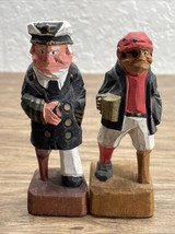 Vintage Lot of 2 Hand Carved Wooden Painted Captain &amp; Sailor with Peg Le... - $462.49 MXN