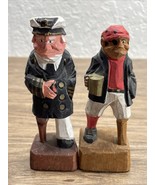 Vintage Lot of 2 Hand Carved Wooden Painted Captain &amp; Sailor with Peg Le... - $34.70 CAD