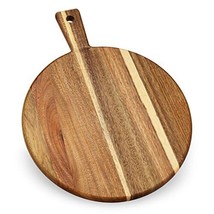 Acacia Wood Round Cutting Board and Chopping Board with Handle for Meat ... - $58.14