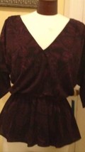 Alice + Olivi Women&#39;s Top Zelda Bell Sleeve Black Plum Silk Top Size Medium NWT - $78.21