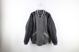 Vtg Fox Racing Mens Large Distressed Quilted Wool Leather Varsity Jacket Gray - £93.41 GBP