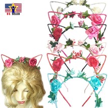 Charm Cat Ear Floral Flower Headband kitten Tiger Halloween hair band costume - £3.53 GBP