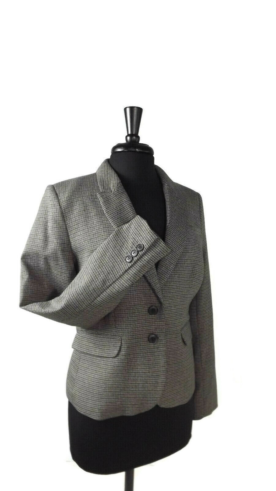 H&amp;M Womens Size 12 Houndstooth Career Blazer Suit Jacket Black Gray Taup... - $15.96