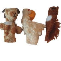 3 Hand Knitted Finger Puppets Squirrel Goat Ram and Giraffe Made in Peru  - £13.96 GBP