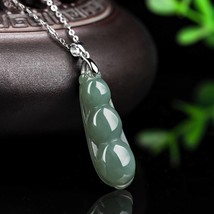 Natural Myanmar Jade Green Bean Pendant Necklace, Burmese Jade, Gift for Woman - £30.30 GBP