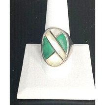 Large Mens 925 Sterling Silver Malachte And Mother Of Pearl Ring Size 11.75 Sky - £60.93 GBP