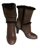 Hogan Suede/Leather Brown Boots Women&#39;s Size 5.5 Faux Fur Lining 3.5&quot; Heel - $752.67 MXN
