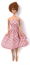 Vintage Barbie Clone Doll Dress Clothes Strapless Red Blue Floral Cotton - £18.85 GBP