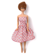 Vintage Barbie Clone Doll Dress Clothes Strapless Red Blue Floral Cotton - £19.12 GBP