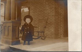 RPPC Boy On Porch Long Fur Coat Antique Rocking Chairs Postcard U11 - £5.55 GBP