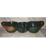 Triple CONDIMENT Holder w/ Handles Pottery Studio Art Signed Gorgeous Gr... - $39.99