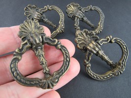 ANTIQUE Drawer Pulls x4 hardware drop handle old knobs ORNATE METAL estate sale! - £29.88 GBP