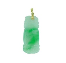 18k Yellow Gold Carved Jade Pendant A Jadeite with Report (#J4594) - £848.96 GBP