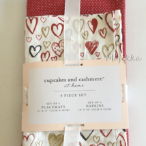 cupcakes and cashmere Valentine Placemats Napkins Set of 8 Hearts Red Pink Gold - £26.98 GBP