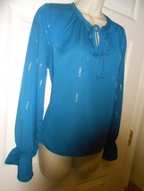 Everly Blue &amp; Gold Abstract Blouse Long Sleeve V Neck Flowy Women&#39;s Size M NICE - £6.61 GBP