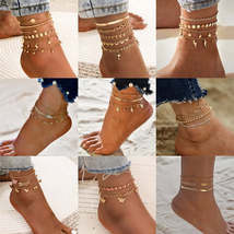 Bohemia Gold Color Chain Ankle Bracelet On Leg Foot Jewelry Boho Beads Key Butte - £3.05 GBP+