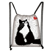 Cute Anime Cat Pattern drawstring bag women fashion storage bag shopping bag tee - £9.08 GBP