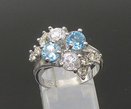 925 Silver - Vintage Blue Topaz &amp; Cubic Zirconia Floral Band Ring Sz 6 - RG21522 - £28.52 GBP
