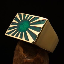 Rectangle shaped Mens Pinky Ring Japanese War Flag green Sun-Beams - solid Brass - £22.37 GBP+