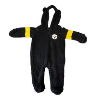 NFL Team Apparel Kids 6-9M Pittsburgh Steelers Fuzzy Black Fleece Zip Snowsuit - £17.57 GBP