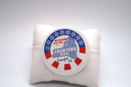 Vtg Watertown NY Snowtown USA Snowfest &#39;89 Button Pin 2&quot; Interesting Topic - $12.00