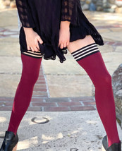 Kix&#39;ies Heather Opaque Thigh High Stay Up Stockings Cranberry Sizes A-D - £19.29 GBP