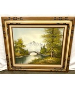 Nature Oil Painting Signed Woodville Framed Carved Wood 27&quot; x 23&quot; - £55.94 GBP