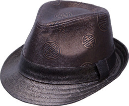 Unisex Chinese Luck Symbols FH708D  Brown Vegan Leather Trilby Fedora Ha... - $23.76